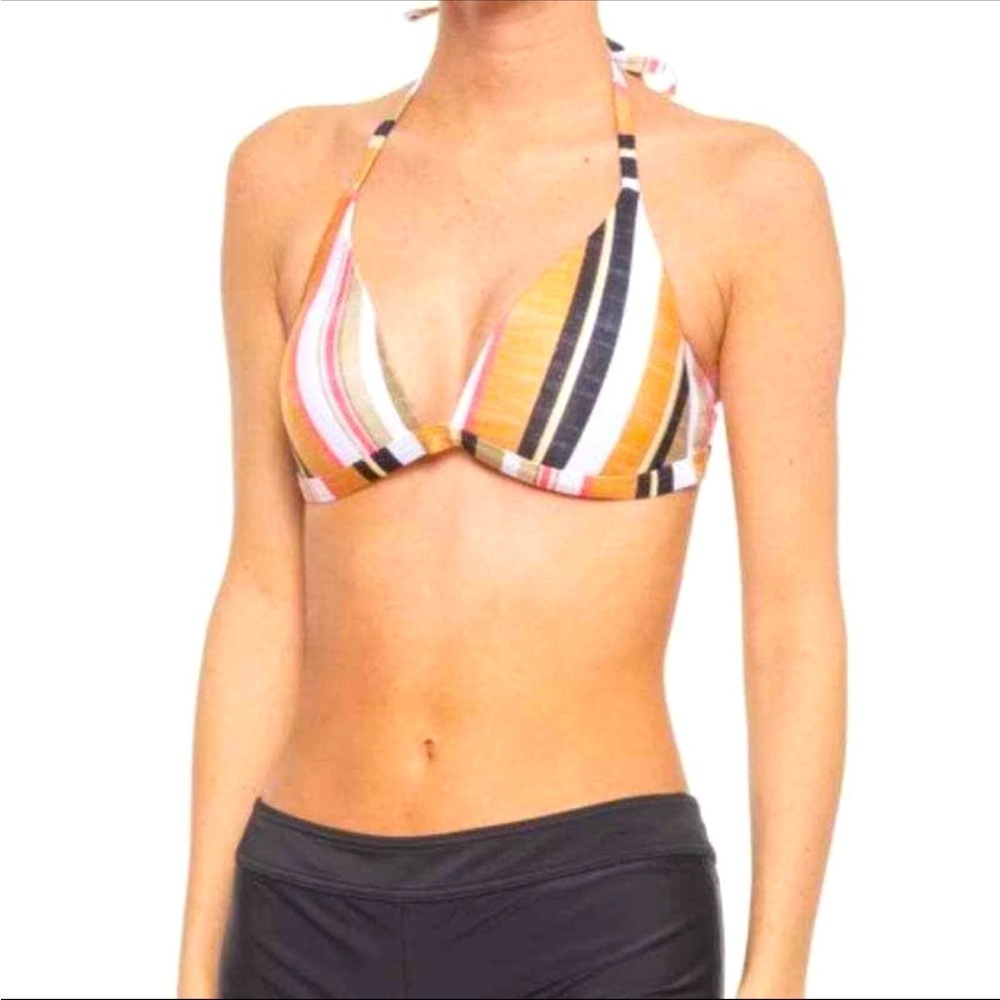 prAna Lexie Adjustable Triangle Halter Top in Gilded Soleil Stripe Small 57 - Picture 1 of 6